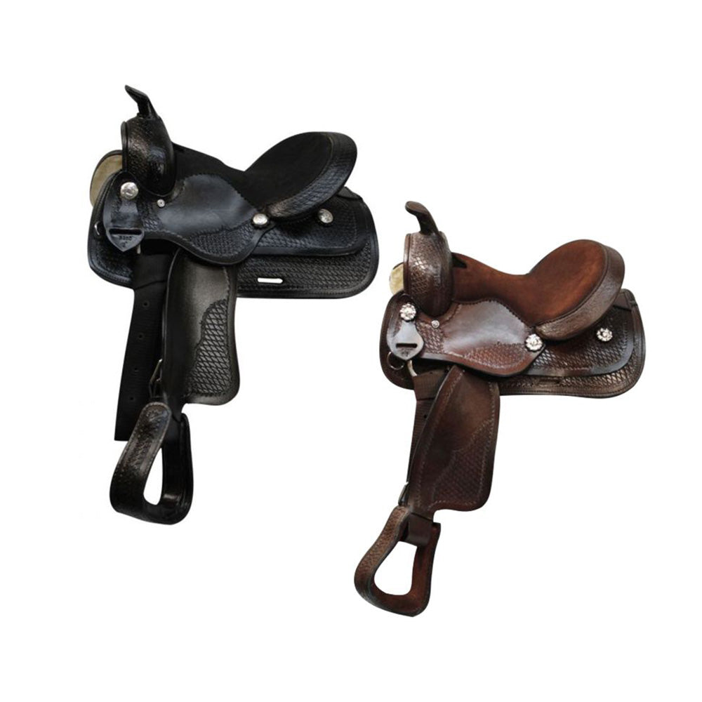 Pony Saddle with Basketweave Tooling - 12 Inch