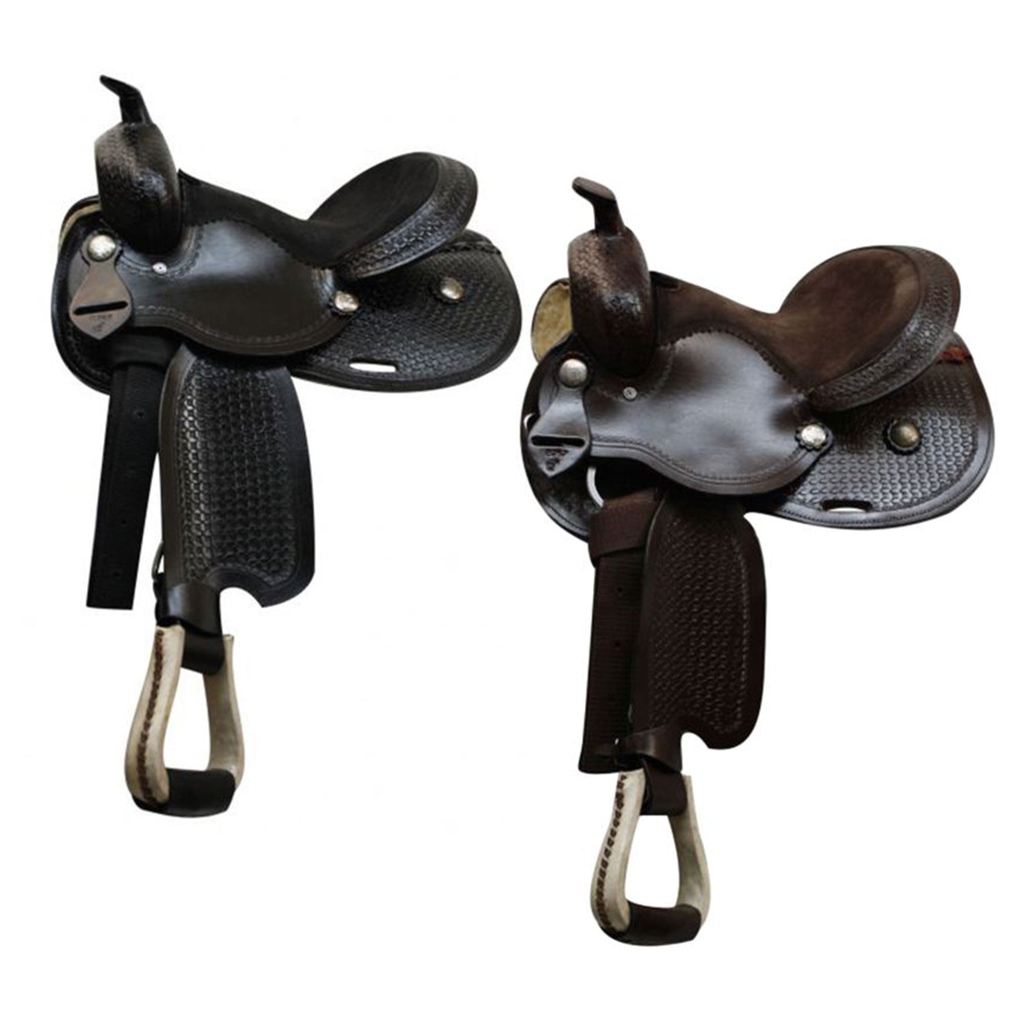 Economy Western Saddle with Basketweave Tooling - 12 Inch