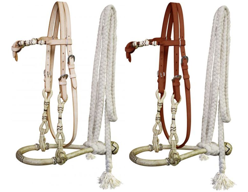 Showman Fine quality rawhide core show bosal with a cotton mecate rein