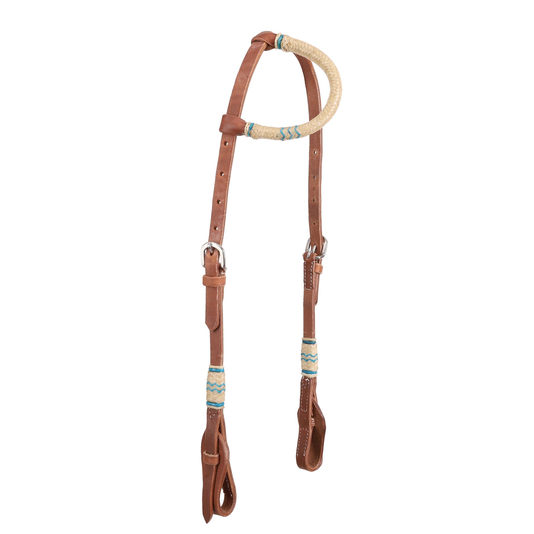 Showman Argentina Cow Leather One Ear Headstall with White and Teal Rawhide