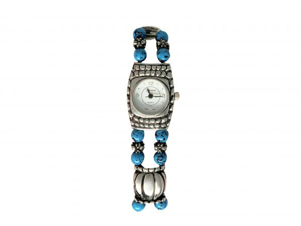 Ladies Silver Watch with Turquoise Beaded Watch Band