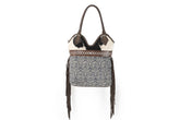 Klassy Cowgirl 16" x 18" Canvas Tote Handbag with Hair on cowhide and leather fringe