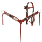 Showman double stitched leather wide browband headstall and breast collar set with hair on cowhide print