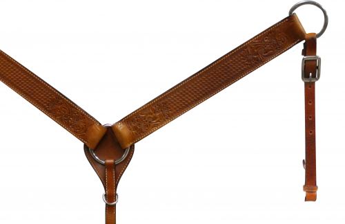 Showman Leather breastcollar has floral and basketweave tooling