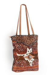 Klassy Cowgirl 16" x 16" Handblock Rug Tote Handbag With Leather and Hair on Patch