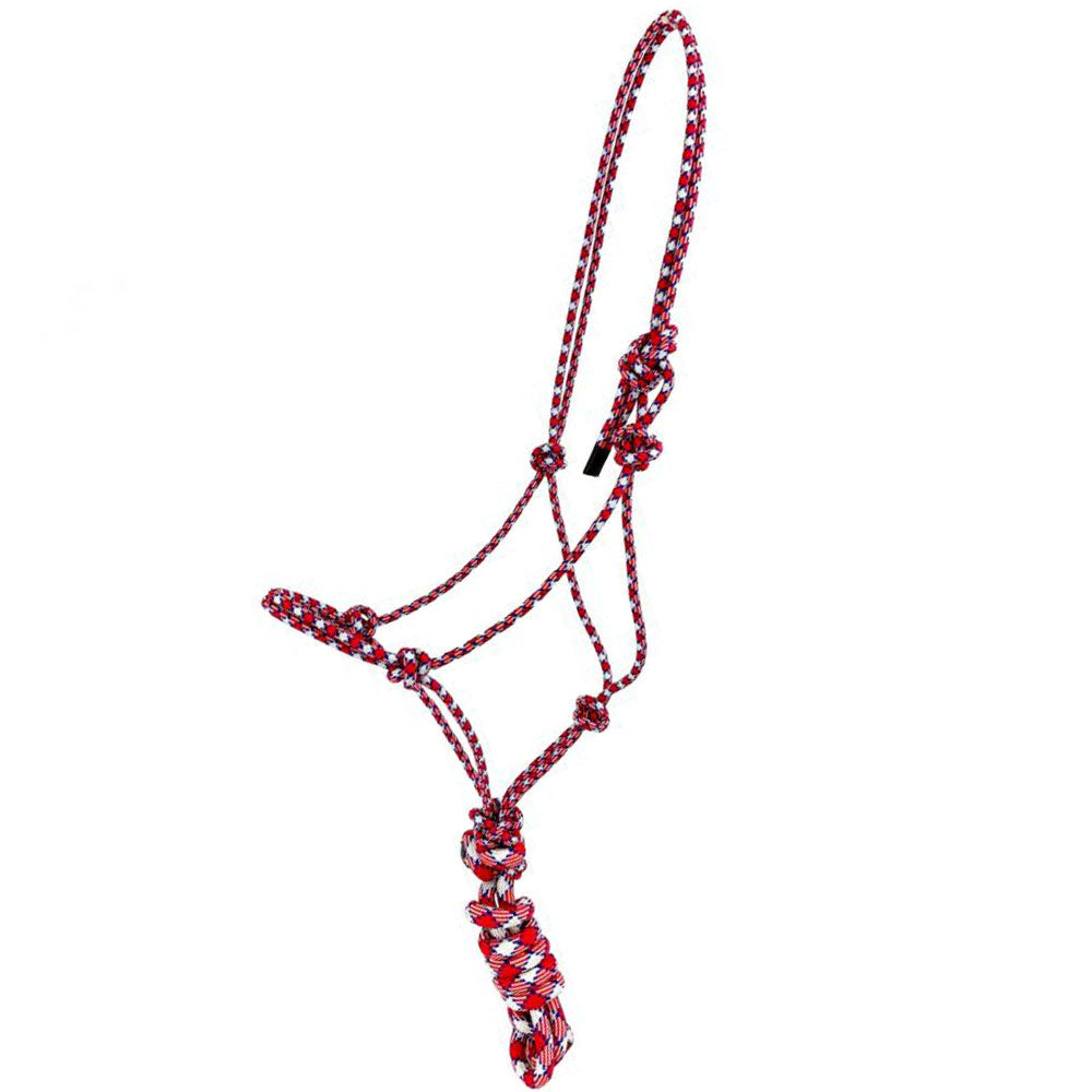 Horse size Red/White / Blue cowboy knot halter with matching removeable lead