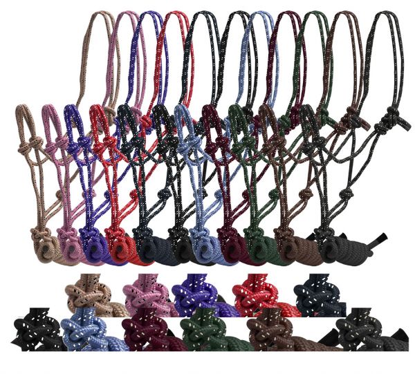 Horse size braided nylon cowboy knot rope halter with removable matching 7