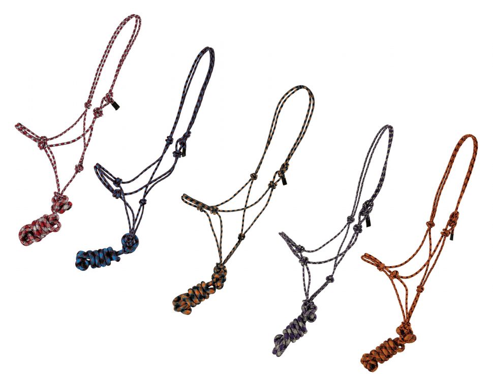 Horse size multicolor cowboy knot halter with matching removeable lead