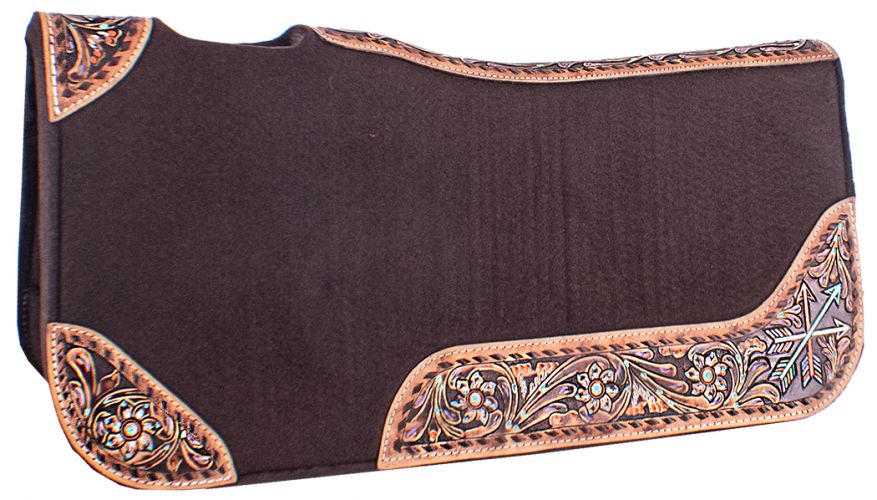 Showman 32" x 31" x 1" Brown Felt Saddle Pad with Hand Painted flower and arrow design