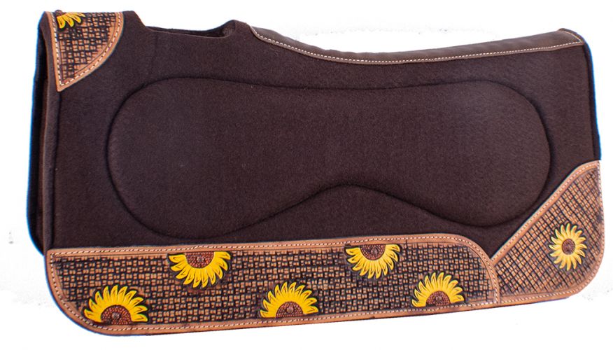 Showman 32" x 31" x 1" Brown Built Up Felt Saddle Pad with Sunflower Design