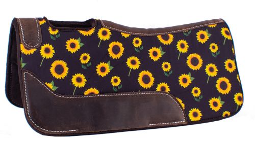 Showman Pony 24" x 24" Brown felt saddle pad with sunflower design
