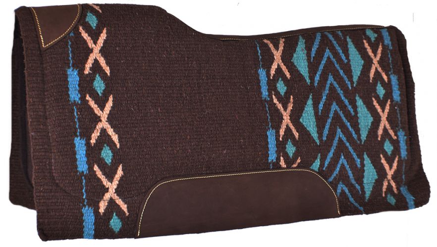 Showman 34" x 36" x 3/4" Teal, Turquoise, Tan and Brown colored memory felt bottom saddle pad