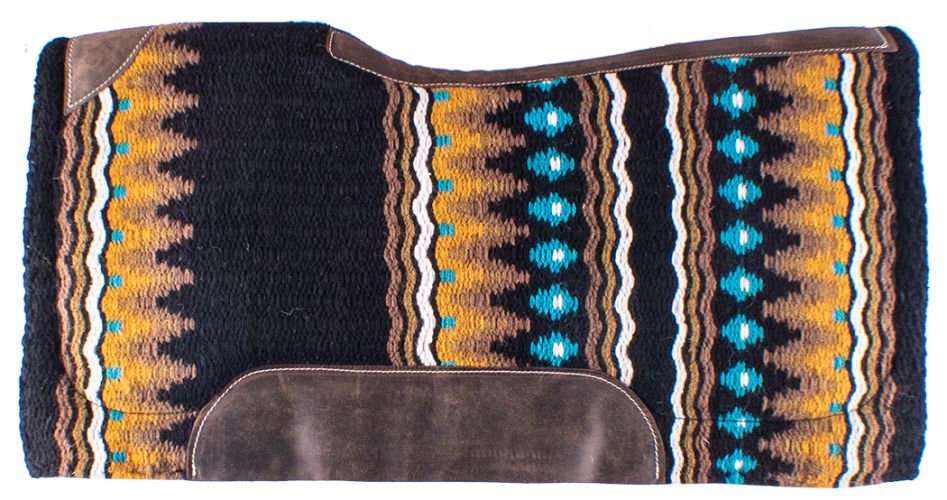Showman 34" x 36" x 3/4" Turquoise, mustard and brown colored memory felt bottom saddle pad