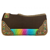 Showman Pony 24" x 24" x 1" Brown Felt Saddle Pad with Rainbow Metallic Accents with Painted Feather and Cactus Design