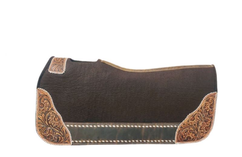 Showman 32" x 31" x 1" Brown Felt Saddle Pad with Medium Floral Stamp Leather Accents
