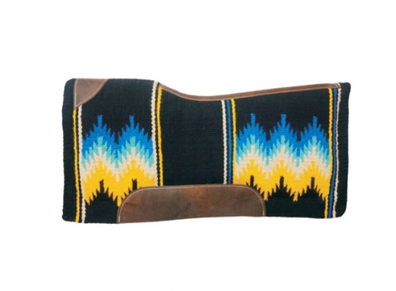 Showman 34" x 36" x 3/4" Black, Blue and mustard colored memory felt bottom saddle pad