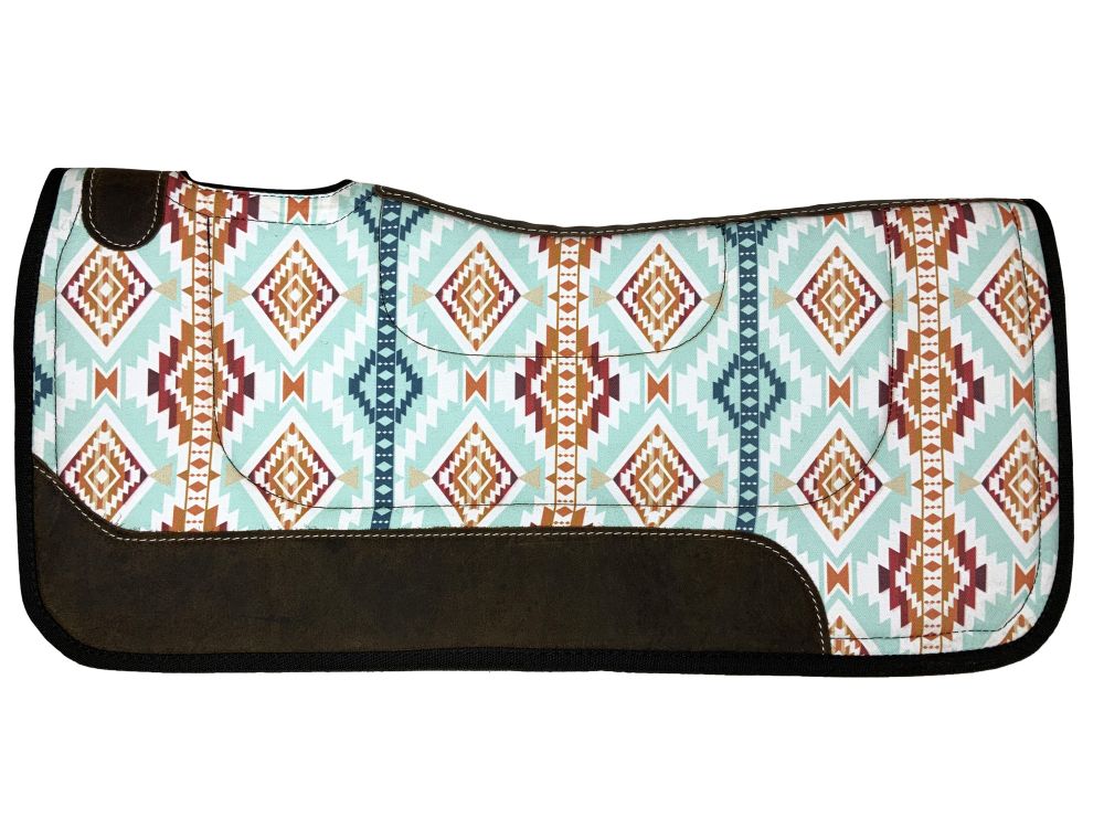 Showman 31" x 32" Nylon Printed Top Contoured Felt Bottom Saddle Pad - Aqua Aztec