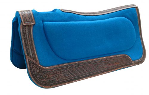 Showman 32" x 32" Teal felt built-up pad with basket tooled trim