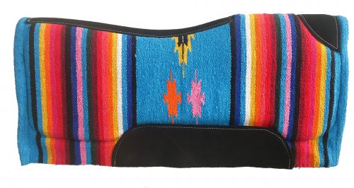 32" x 32" Contoured Serape Felt Bottom Saddle Pad - turquoise