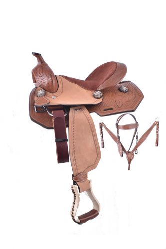 12" Double T Pony saddle set with basketweave and floral tooling