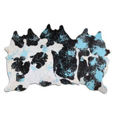 LG/XL Brazilian Aqua Splatter Distressed Black / White cowhide rugs