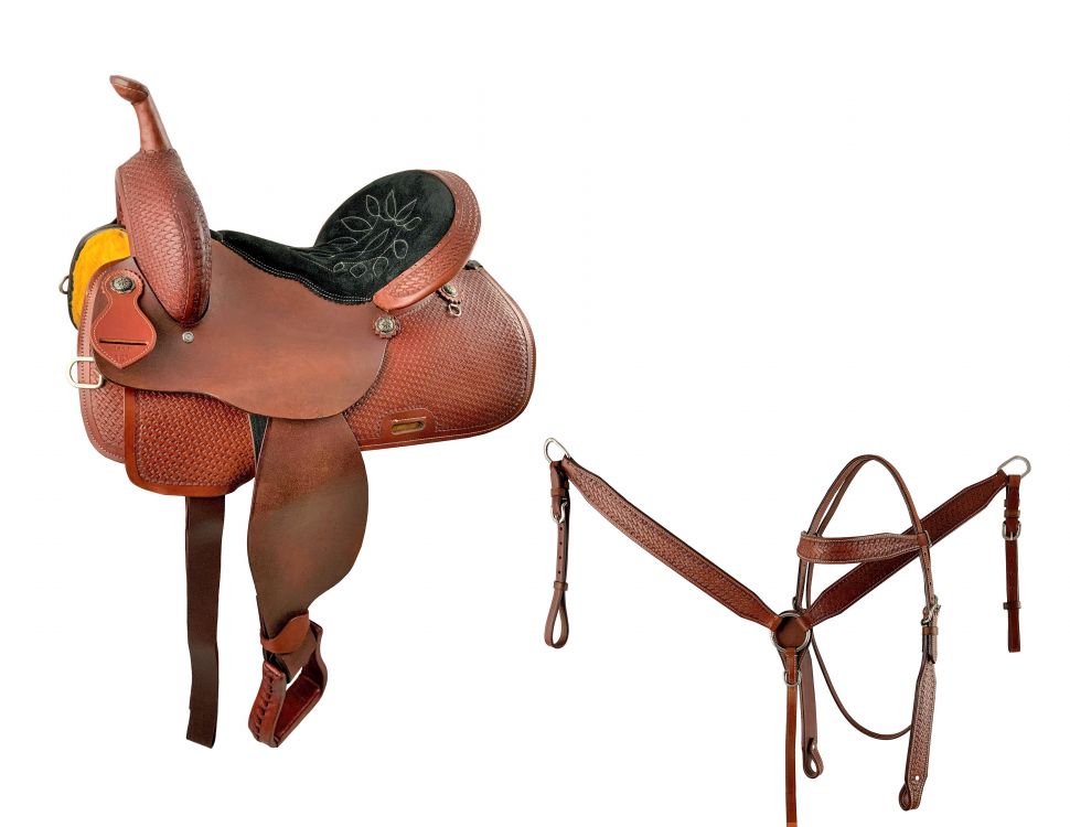 15" Economy Barrel Style Saddle Set with matching Headstall breast collar set