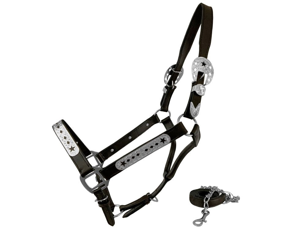 Star and Diamond Silver Show Halter with Lead – Average Horse