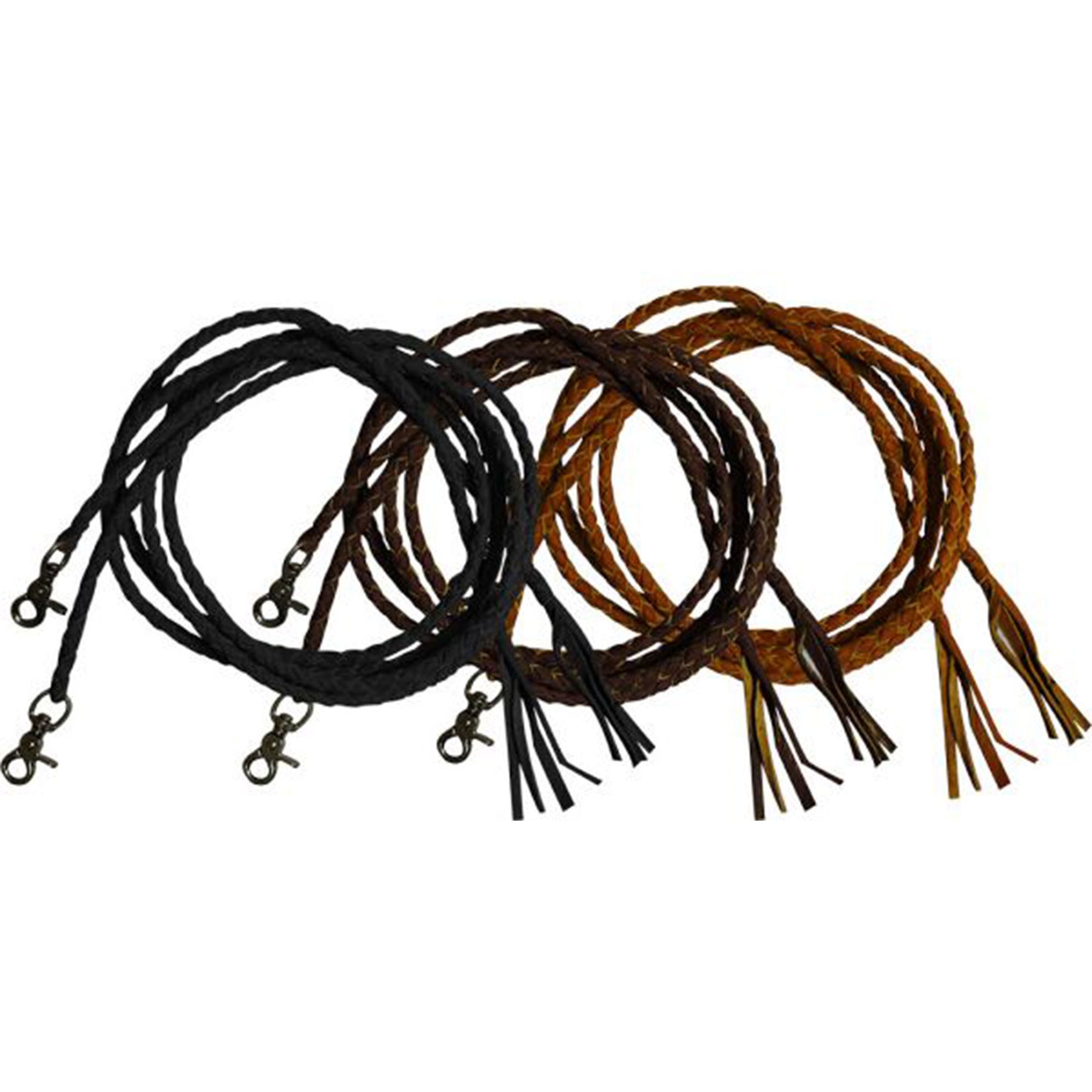 Leather braided split reins with scissor snap ends