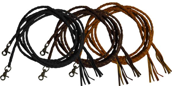 Leather braided split reins with scissor snap ends