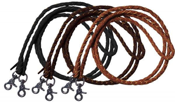 One piece leather braided roping reins with scissor snap ends