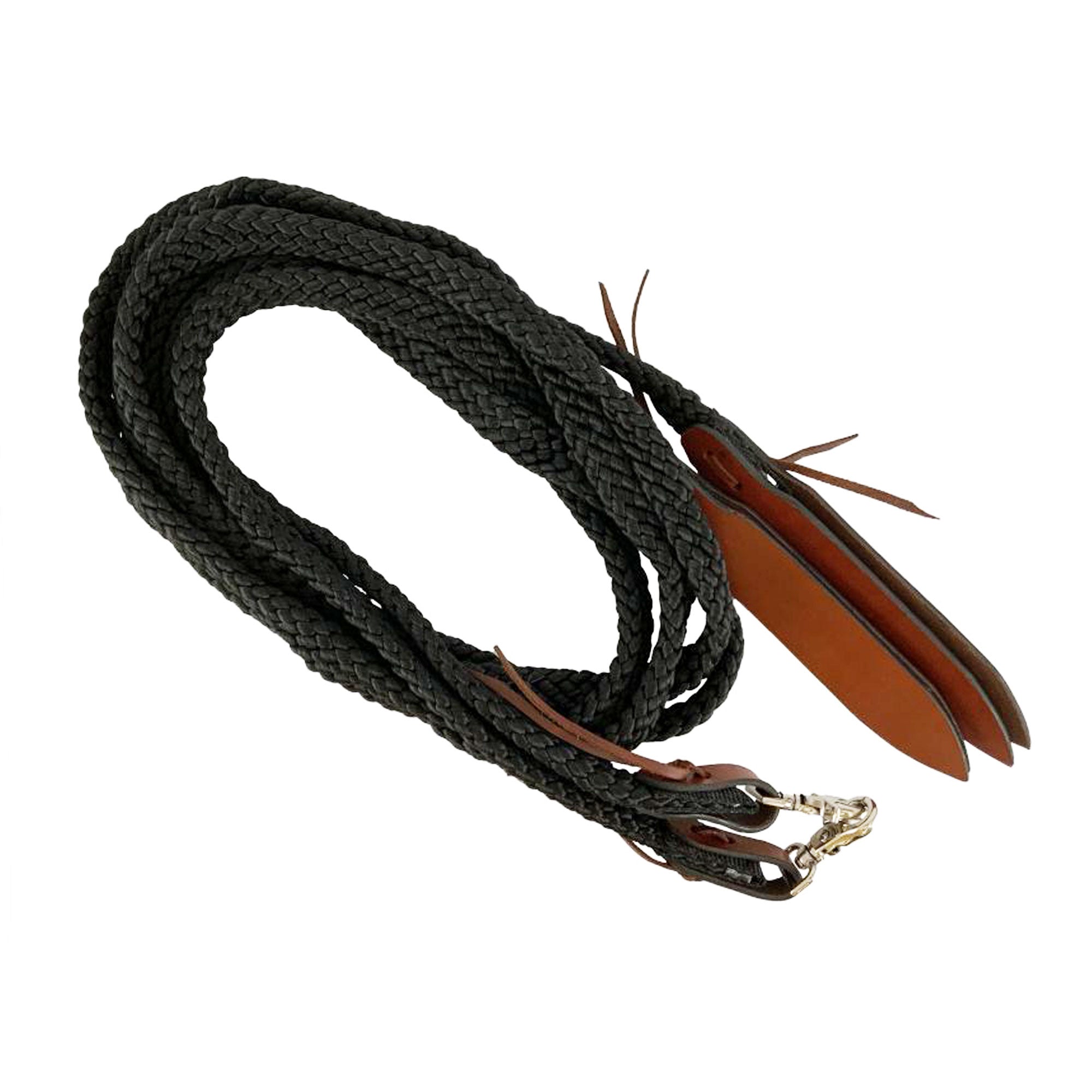 Showman 8' Braided Nylon Split Reins with Leather Poppers