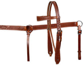 Showman double stitched leather wide browband headstall and breast collar set with basketweave and floral tooling