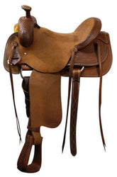 16" Showman Roper saddle with basket weave tooling on skirt