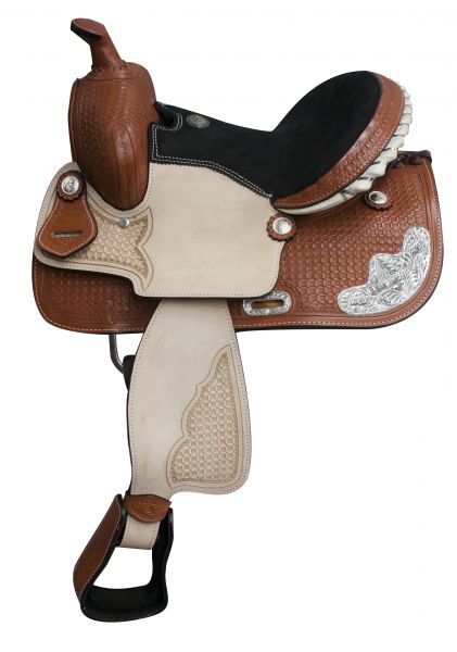 13" Double T basket weave tooled youth saddle