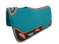 Klassy Cowgirl 28" x 30" x 1" Teal Felt Pad with Vented Wither - Pink and Blue Feathers