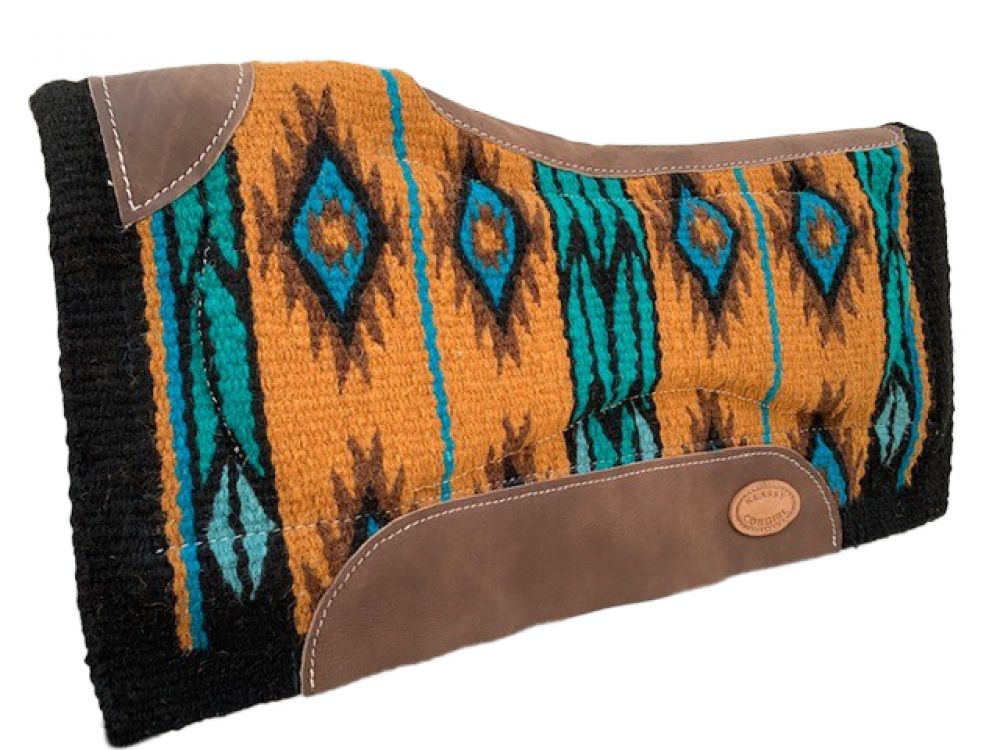 Klassy Cowgirl Wool Top Memory Felt bottom Pad - teal, orange, and blue