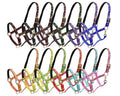 Package of 12 Assorted neoprene lined nylon horse size halters with running horse decal