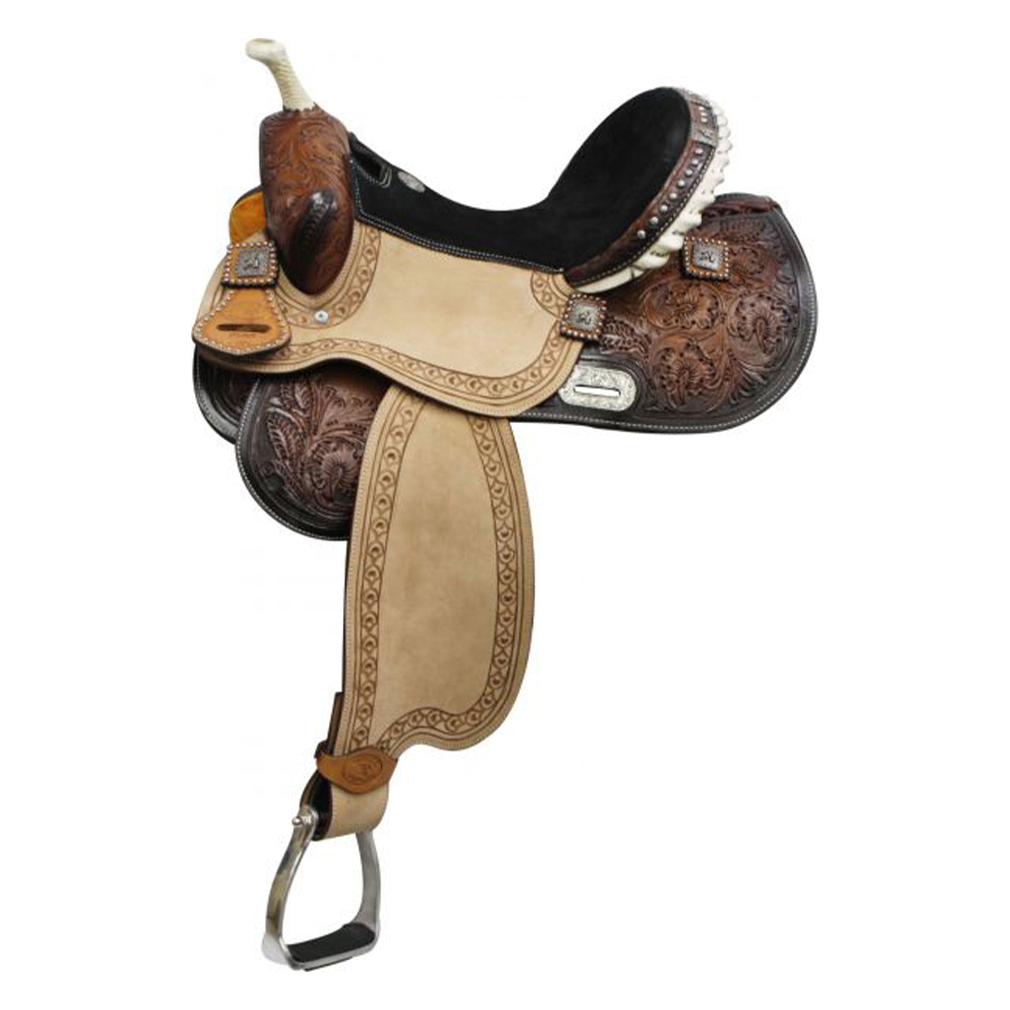 Double T Barrel Style Saddle with Barrel Racer Conchos - 14, 15, 16 Inch