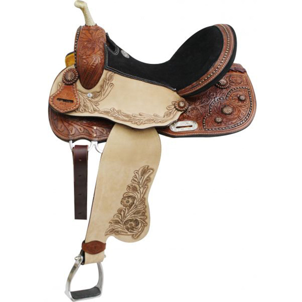 Double T Barrel Style Saddle with Copper Colored Starburst Conchos - 14, 15, 16 Inch