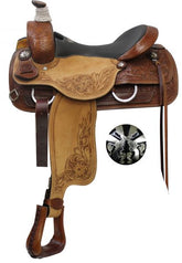 16", 17" Double T Roper Style Saddle with Cross Guns Conchos