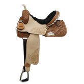 14", 15", 16" Double T Barrel Style Saddle with Floral Embossed Suede Seat