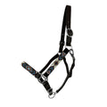 Leather Halter with Beaded Overlay - Teal, White & Burgundy