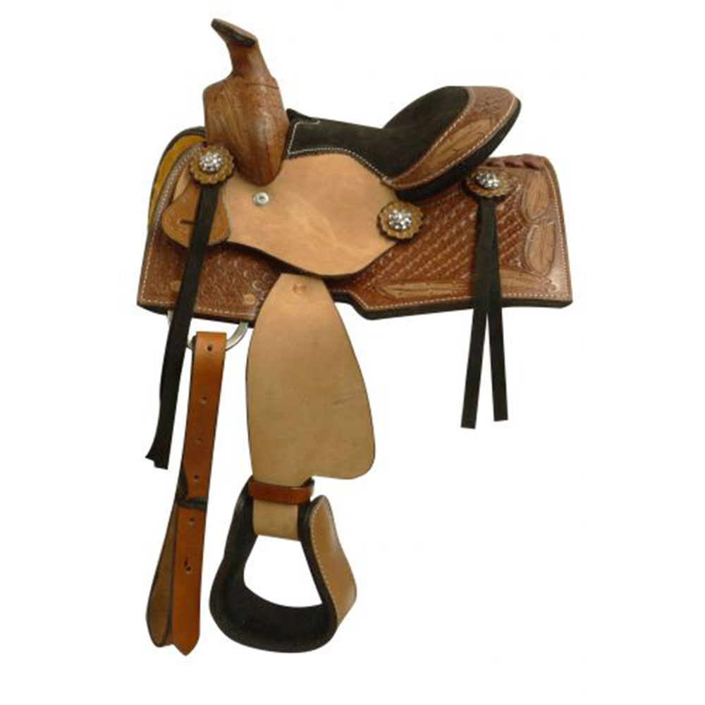 Pony Saddle with Feather Tooling - 8 Inch