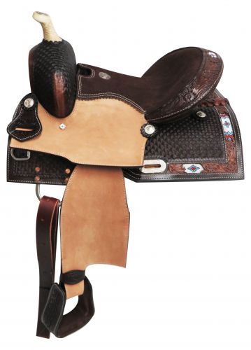 13" Double T Pony/Youth saddle with beaded inlay