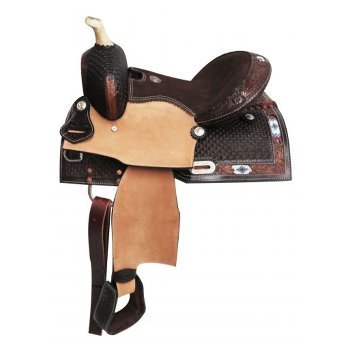 Double T Pony/Youth Saddle with Beaded Inlay - 13 Inch