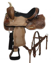 12" Double T pony saddle set with sunflower tooling