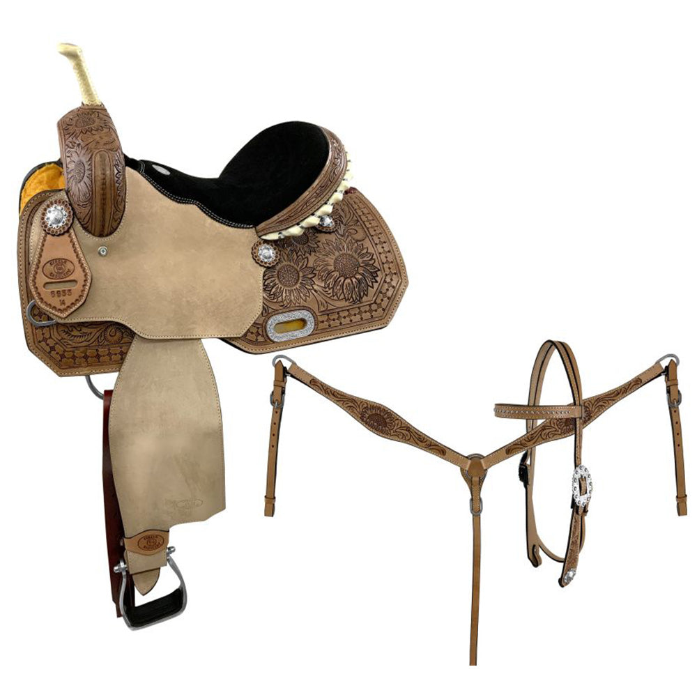 Circle S Barrel Saddle Set with Sunflower Tooling - 14, 15, 16 Inch