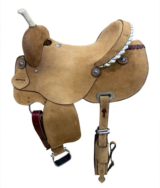 15", 16" Circle S Barrel Style Saddle with rawhide trim accents