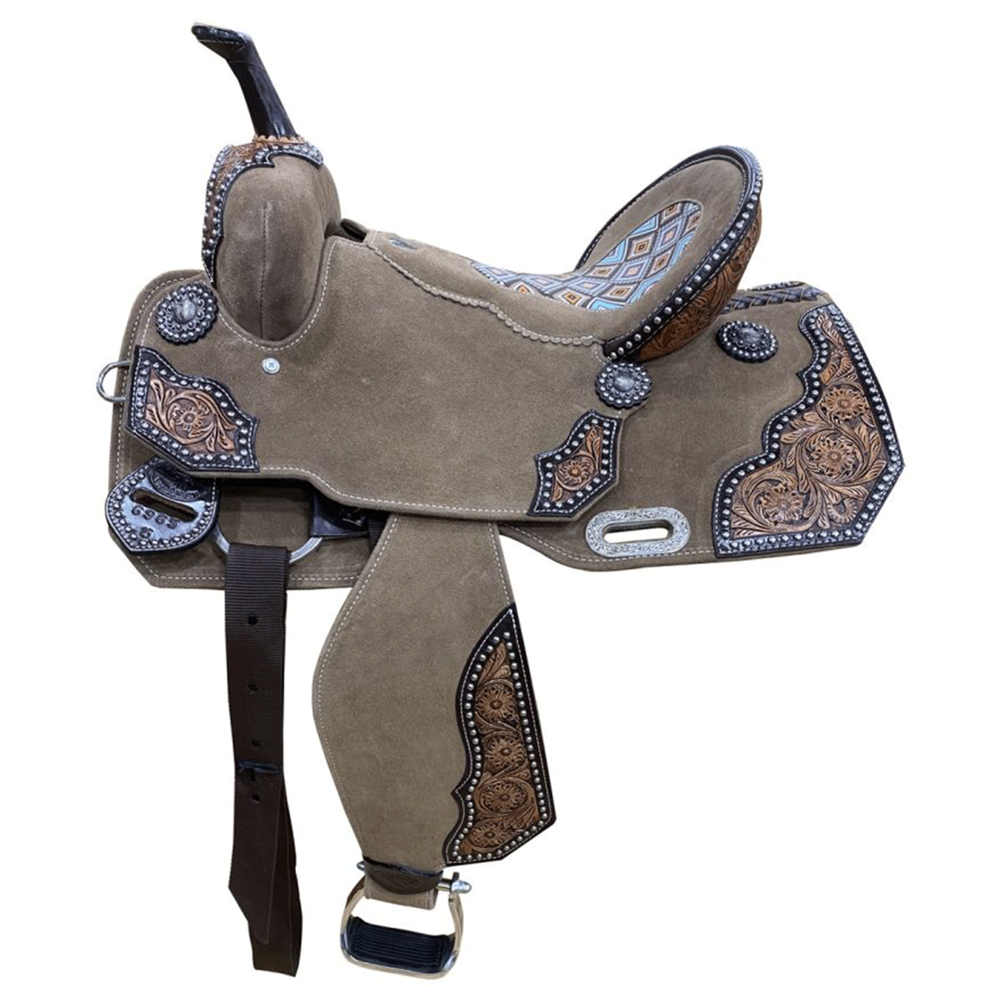 Double T Diamond Aztec Barrel Style Saddle - 14, 15 Inch