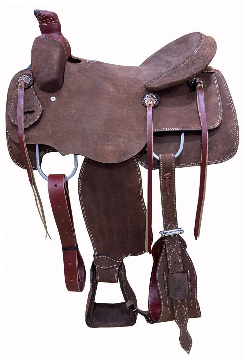 16", 17" Circle S Roping Saddle with Dark Oiled Roughout Leather
